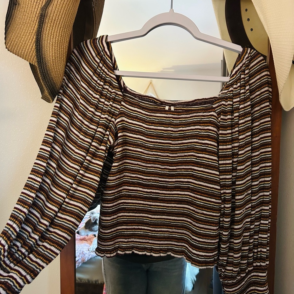 Anthropologie Multicolor Striped Off-Shoulder Blouse